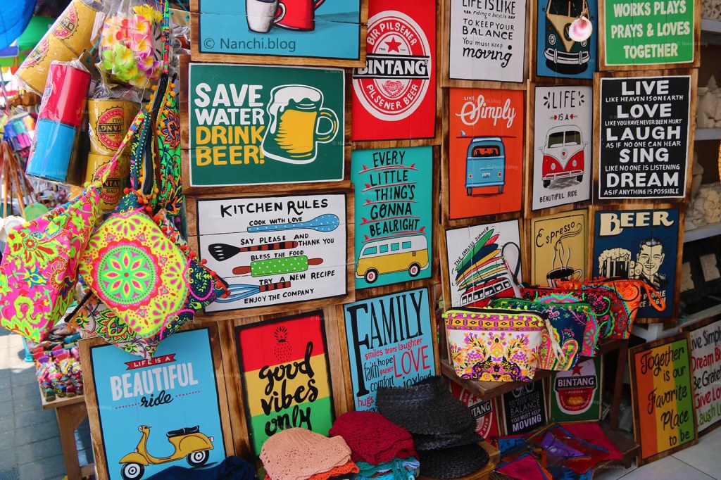 Captions on Wooden Plank, Ubud Market, Ubud, Bali, Indonesia