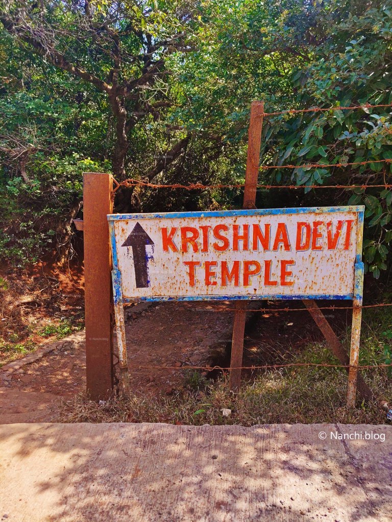 Sign board for Krishnabai Temple of Lord Shiva in Old Mahabaleshwar
